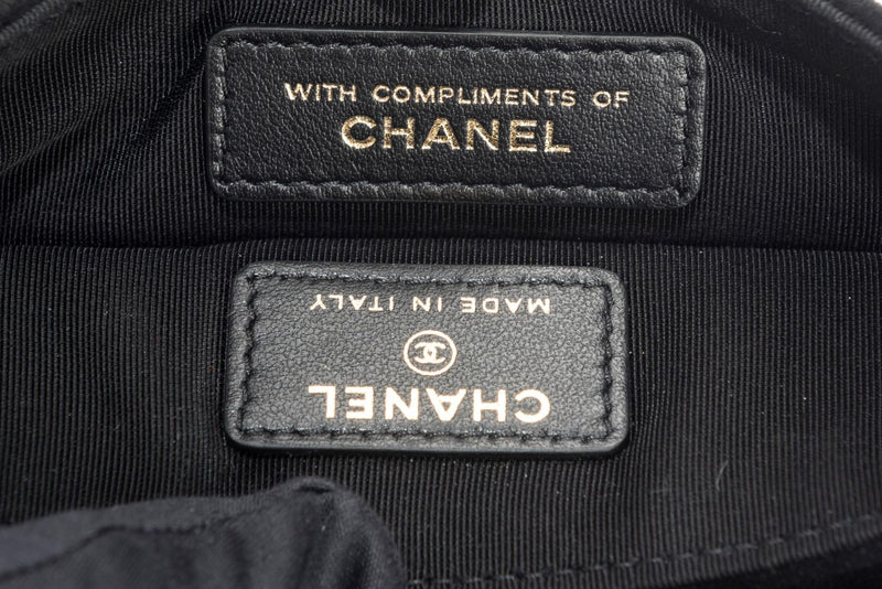 Chanel Black Velvet Pouch, Gold Hardware, with Card, Dust Cover & Box