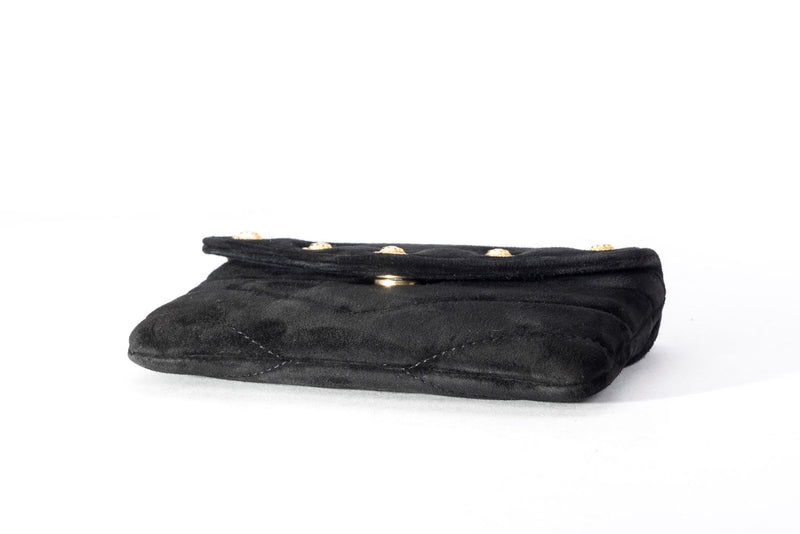 Chanel Black Velvet Pouch, Gold Hardware, with Dust Cover & Box