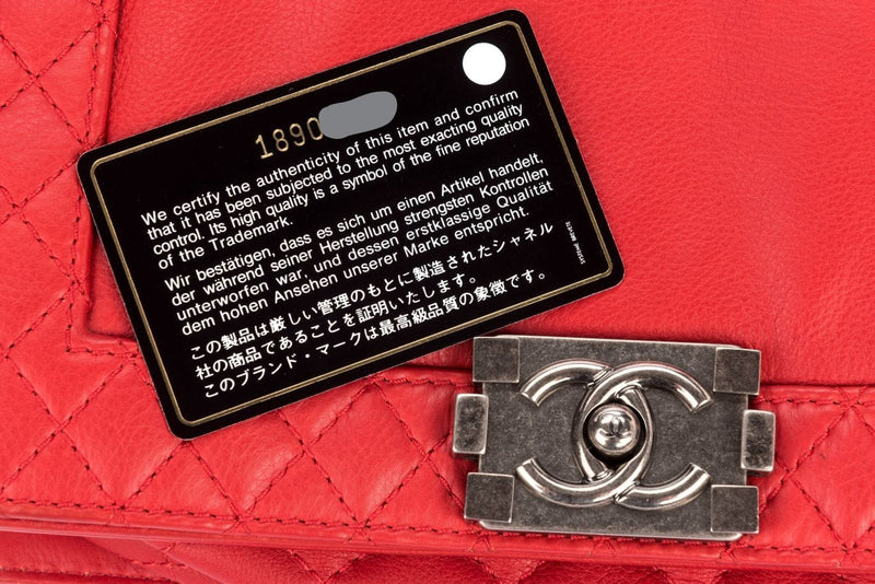 Chanel Le Boy, Medium Size, Red Verso, Calf Leather, Silver Hardware, with Card & Dust Cover