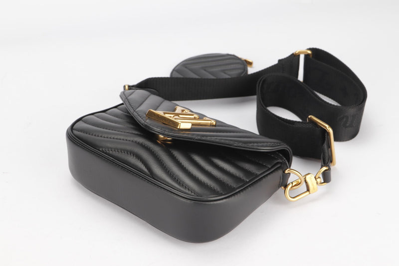 Louis Vuitton New Wave Multi Pochette (M56461) Noir Color, with Strap, Chain, Dust Cover & Box