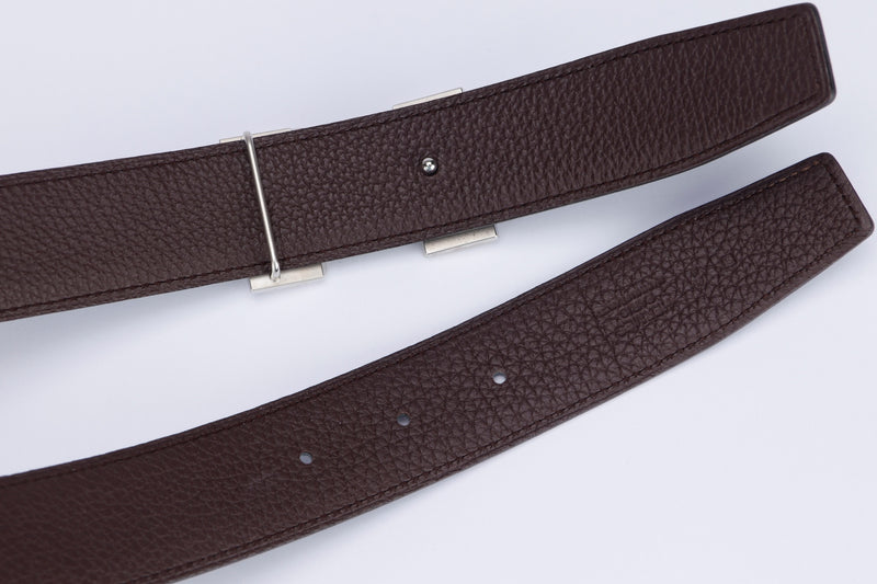 Hermes Silver H Buckle Belt with Dark Brown X Black Reversible Belt, Length 120cm, with Box