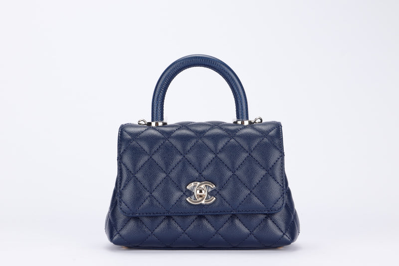Chanel Blue Quilted Caviar Leather Mini Coco Handle Bag  Yoogis Closet