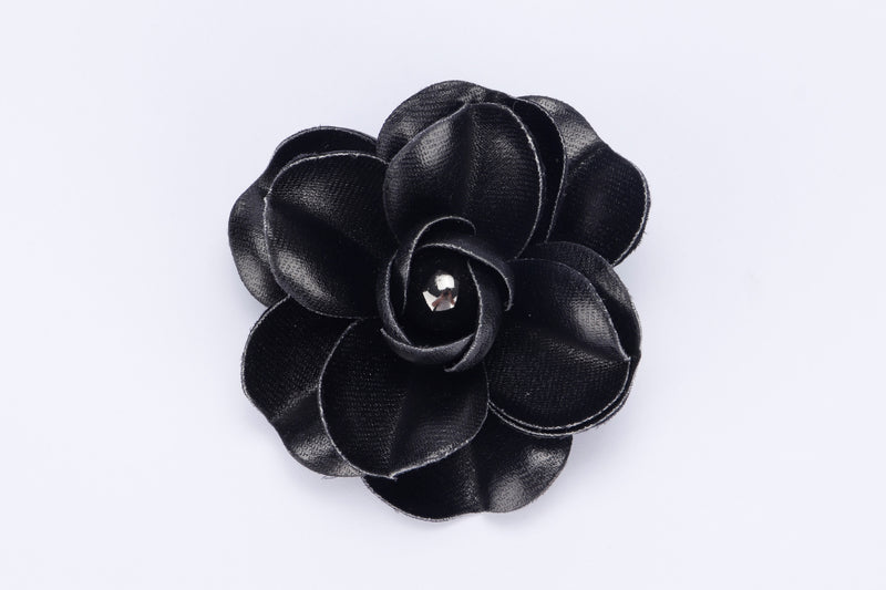 Chanel Black Hard Petal Brooch, with Box
