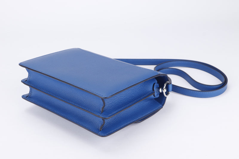 HERMES Evercolor Leather Mini Roulis Silver Buckle Shoulder Bag Tanzania  Blue