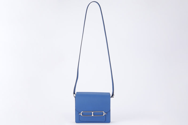 Hermes Mini Roulis, Stamp Z, Blue France Color, Evercolor Leather, Silver Hardware, with Dust Cover & Box