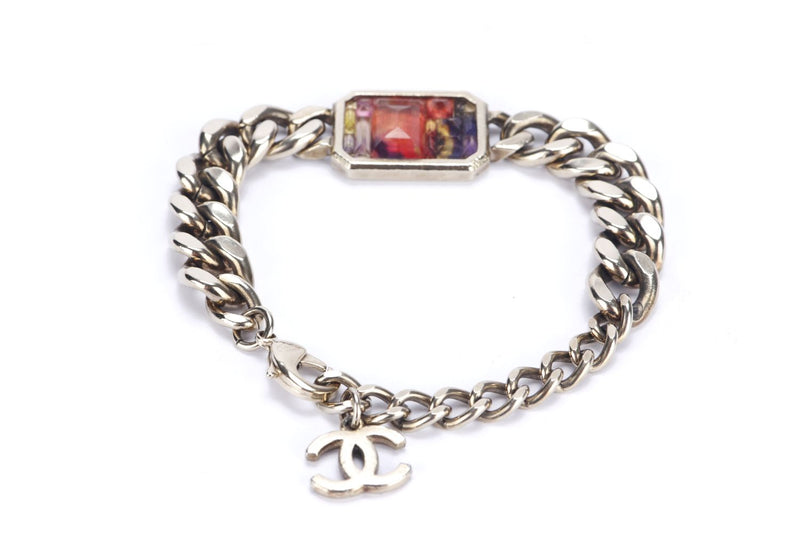 Chanel Light Gold Cuban Link Bracelet Colorful Square, with Box