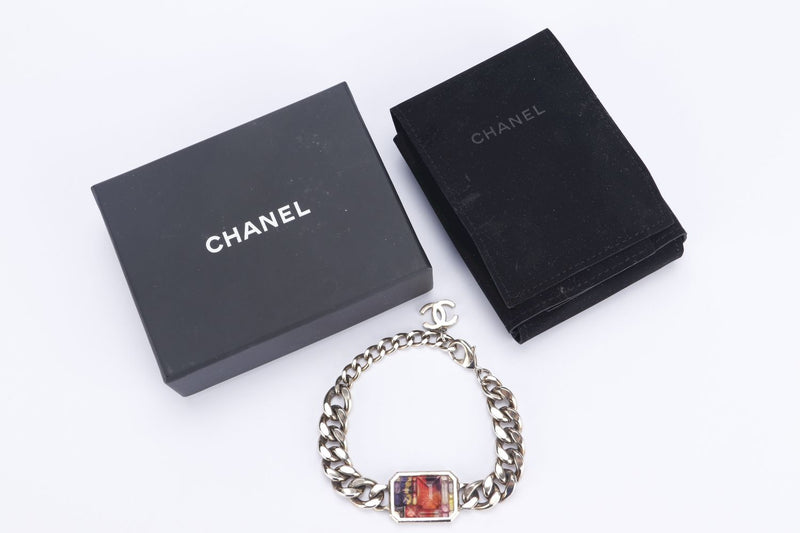 Chanel Light Gold Cuban Link Bracelet Colorful Square, with Box