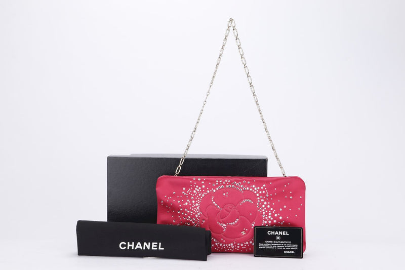 Chanel Pink Nylon Evening Bag with Bejewel & Camellia Embossed (1336xxxx), with Card, Dust Cover & Box