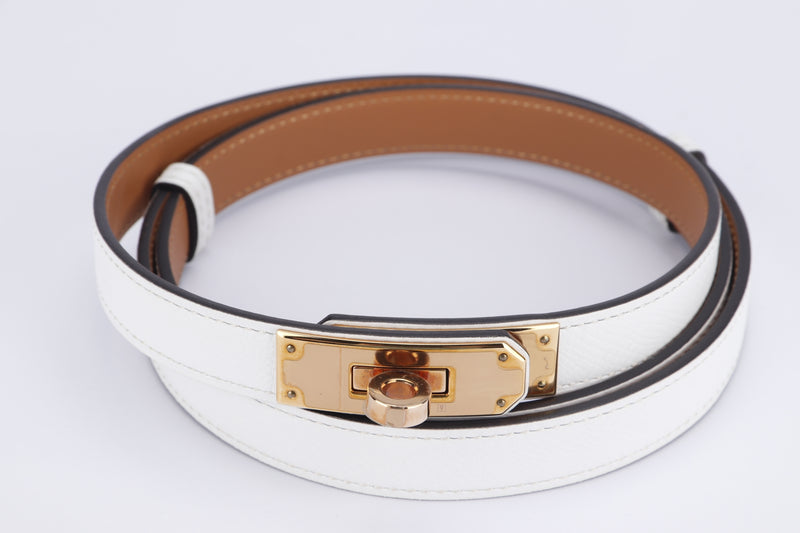 Hermes Kelly Belt (Stamp A) White Epsom Leather, Rose Gold Hardware, with Box