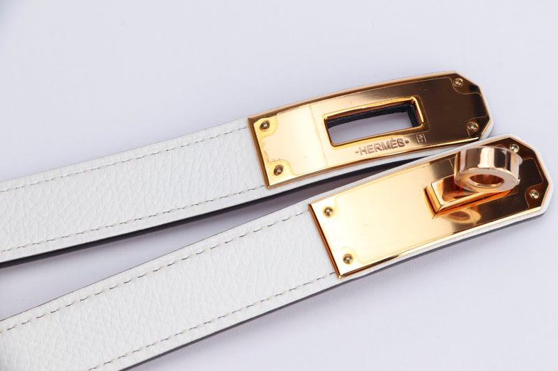 Hermes Kelly Belt (Stamp A) White Epsom Leather, Rose Gold Hardware, with Box