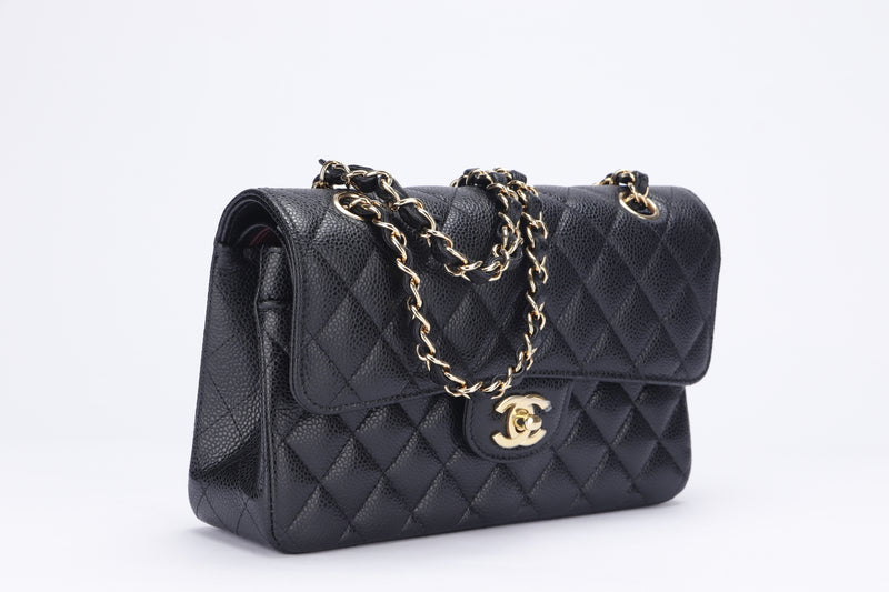 Chanel Classic Flap (LK4Txxxx), width 23cm, Small Size Black Caviar, Gold Hardware, with Dust Cover & Box