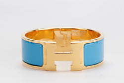 Hermes Clic Clac 2cm MM Size, Blue Ciel Color, Gold Hardware, with Dust Cover & Box