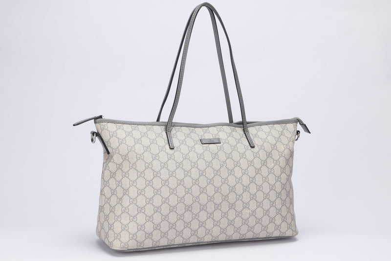 Gucci Light Grey Trim Canvas Shoulder Tote (353437 525040), with Strap & Dust Cover