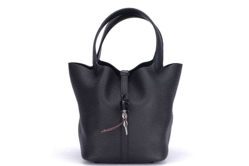 Hermes Picotin 22cm (Stamp Z) So Black Clemence Leather, with Keys, Lock, Dust Cover & Box