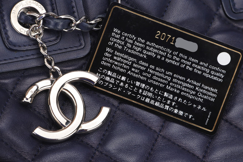 CHANEL TWO WAY USE TOTE BAG (2071xxxx) BLUE LAMBSKIN, SILVER HARDWARE, WITH CARD & DUST COVER