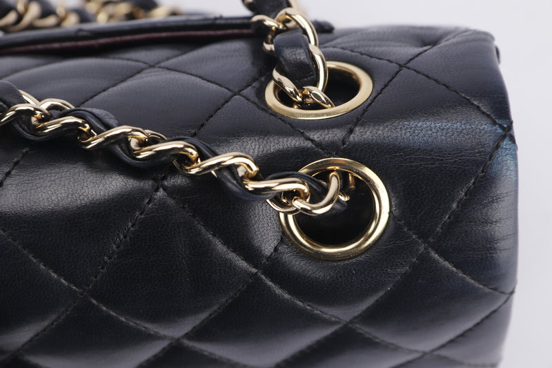 Chanel Metallic Gold Crocodile Embossed And Black Quilted Lambskin