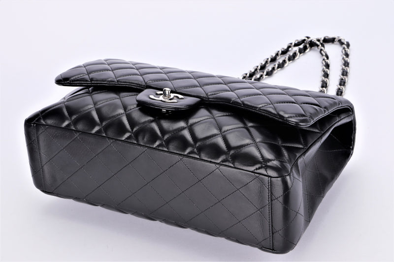 Chanel Jumbo 13 Maxi 2.55 Flap Chain Shoulder Bag Black Lambskin D68