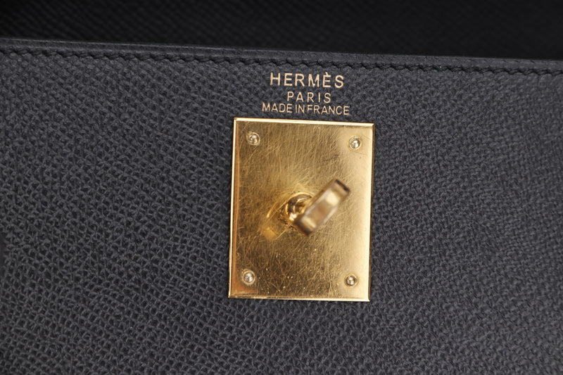 Hermes Kelly 28cm (Stamp B) Black Color Courcheval Leather, Gold Hardware, with Strap, Lock, Keys & Dust Cover