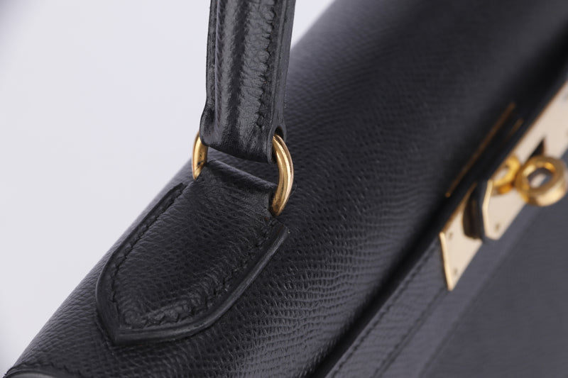 Hermes Kelly 28cm (Stamp B) Black Color Courcheval Leather, Gold Hardware,  with Strap, Lock, Keys & Dust Cover