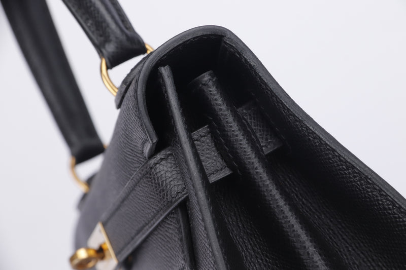Hermes Kelly 28cm (Stamp B) Black Color Courcheval Leather, Gold Hardware, with Strap, Lock, Keys & Dust Cover