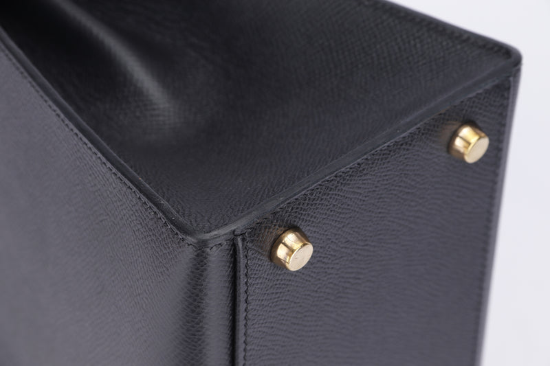 Hermes Kelly 28cm (Stamp B) Black Color Courcheval Leather, Gold Hardware, with Strap, Lock, Keys & Dust Cover