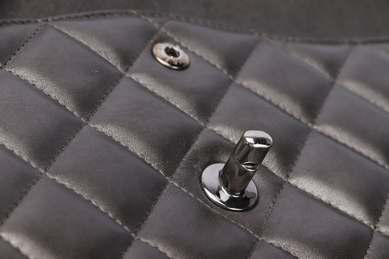 Chanel Classic Flap (1879xxxx) Jumbo Size, Metallic Grey Lambskin, Silver Hardware, with Dust Cover & Box, no Card