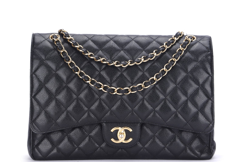 CHANEL CLASSIC FLAP MAXI (1971xxxx) BLACK CAVIAR LEATHER, GOLD HAREDWARE, WITH CARD, NO DUST COVER