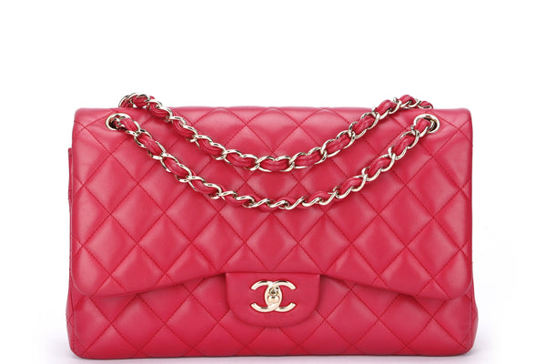 Chanel Classic Flap (2195xxxx) Jumbo Size, Pink Color Lambskin, Light Gold Hardware, no Card & Dust Cover