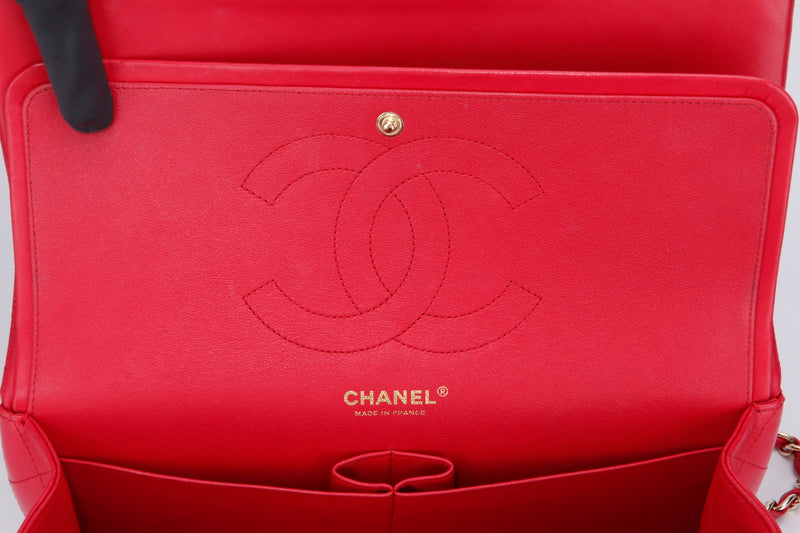 Chanel Classic Flap (2195xxxx) Jumbo Size, Pink Color Lambskin, Light Gold Hardware, no Card & Dust Cover