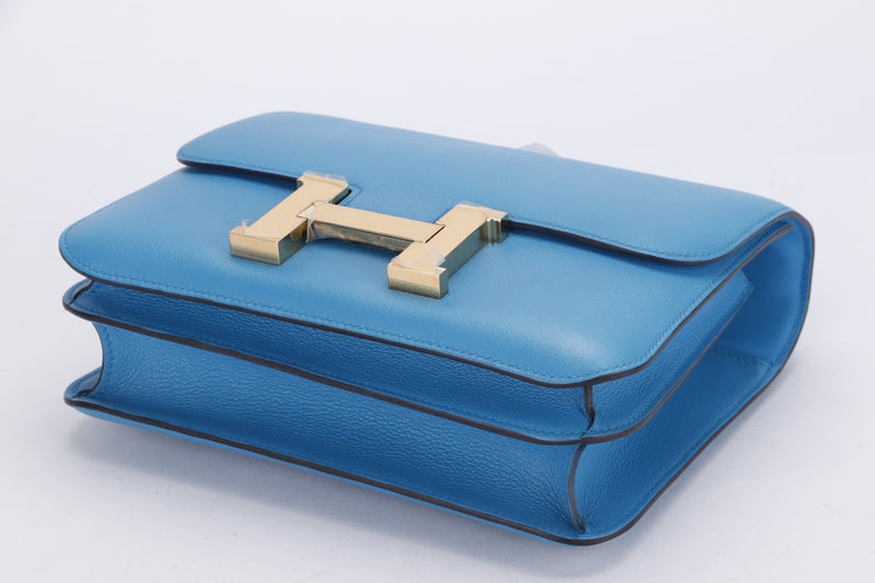HERMES CONSTANCE 24 (STAMP A 2017) BLUE SWIFT LEATHER GOLD HARDWARE, WITH DUST COVER