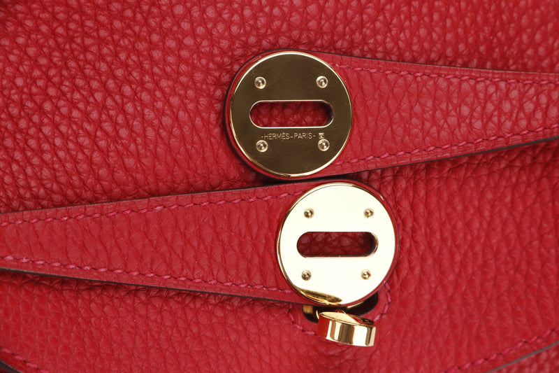 AUTHENTIC Hermes 2017 A Stamp Hermes Red Clemence Lindy Bag 26