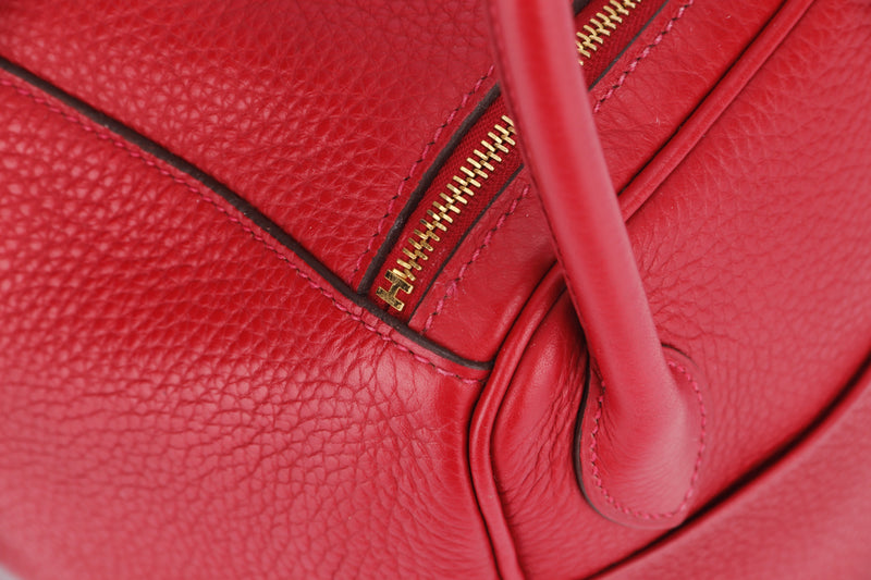 Hermès Lindy 26 Rouge Vermilion Clemence Gold Hardware - Luxury