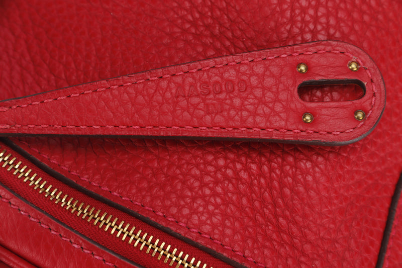 Hermès Lindy 26 Rouge Vermilion Clemence Gold Hardware - Luxury