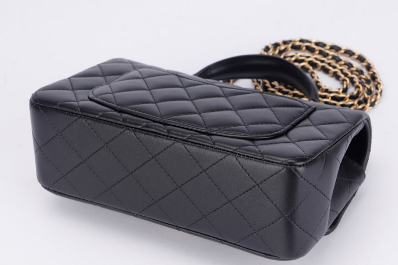 Chanel Mini Rectangular Top Handle (HJN2xxxx) Black Lambskin, Gold Chain,  with Dust Cover & Box