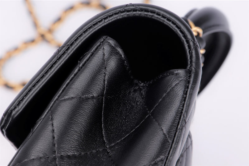 Chanel Mini Rectangular Top Handle (HJN2xxxx) Black Lambskin, Gold Chain, with Dust Cover & Box