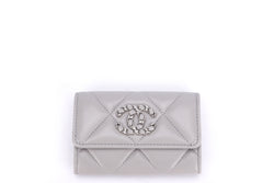 Chanel 19 Light Grey Card Case (T9PGxxxx), Silver Hardware, with Dust Cover & Box