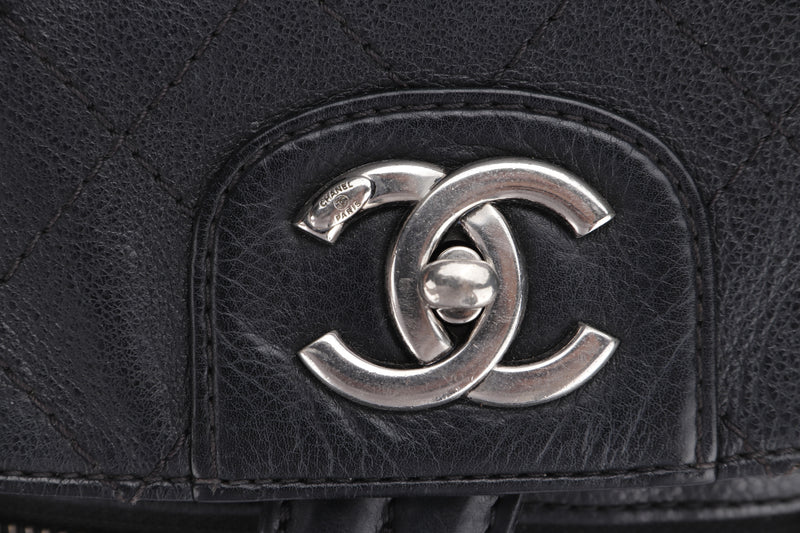 CHANEL BLACK CALFSKIN BACKPACK (2396XXXX), SILVER HARDWARE, WITH CARD, NO HOLOGRAM & DUST COVER