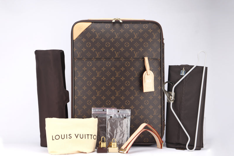 LOUIS VUITTON M23294 PEGASE 55 MONOGRAM CANVAS ROLLING LUGGAGE (SP0132), WITH LOCKS, KEYS, HANGER, LUGGAGE COVER & DUST COVER