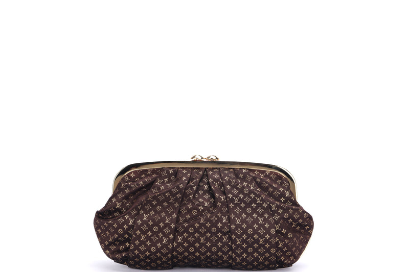 LOUIS VUITTON AUMONIERE EVENING BAG MONOGRAM SATIN WITH GOLD HARDWARE, WITH DUST COVER