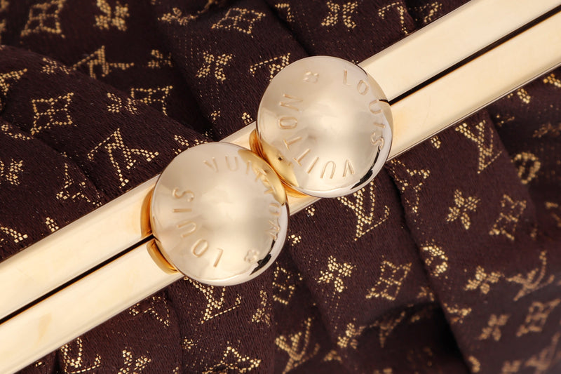 LOUIS VUITTON AUMONIERE EVENING BAG MONOGRAM SATIN WITH GOLD HARDWARE, WITH DUST COVER