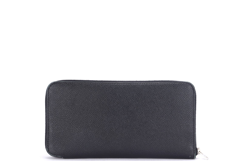 HERMES SILK IN CLASSIQUE LONG WALLET BLACK EPSOM LEATHER BLUE PARADIS DEEP BLUE, WITH BOX