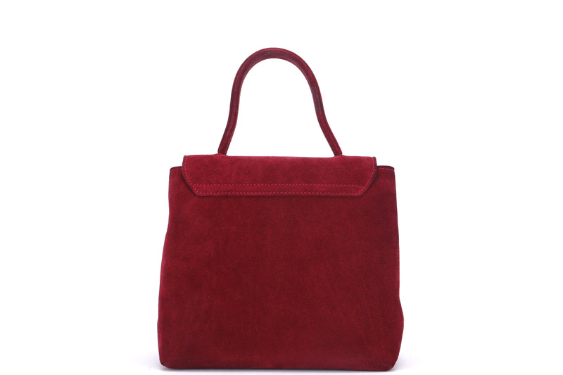 GIVENCHY RED SUEDE DINNER BAG, GOLD HARDWARE, WITH STRAP, DUST COVER & BOX