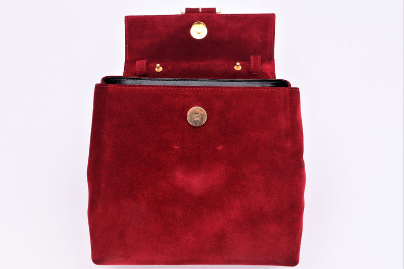 GIVENCHY RED SUEDE DINNER BAG, GOLD HARDWARE, WITH STRAP, DUST COVER & BOX