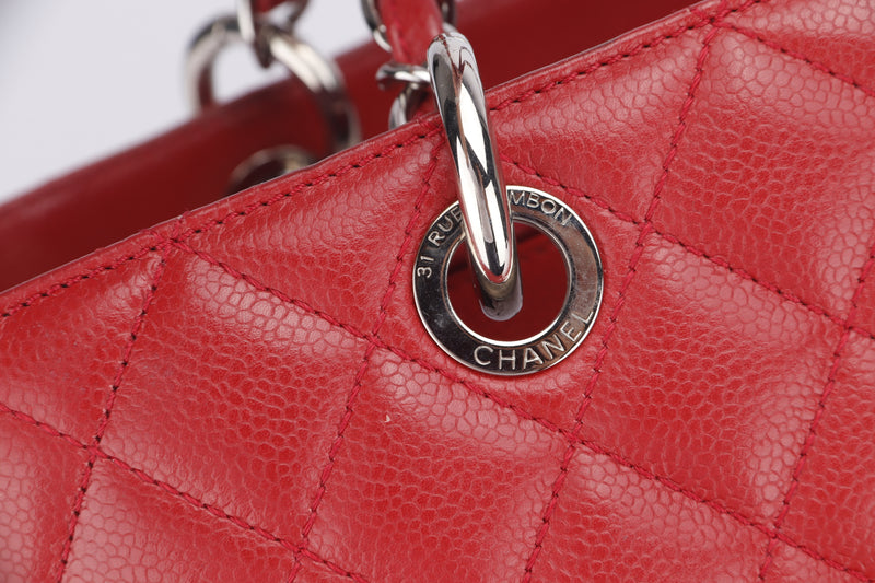 CHANEL GST (1563xxxx) RED CAVIAR LEATHER SILVER HARDWARE, WITH CARD, NO DDUST COVER