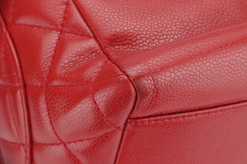 CHANEL GST (1563xxxx) RED CAVIAR LEATHER SILVER HARDWARE, WITH CARD, NO DDUST COVER