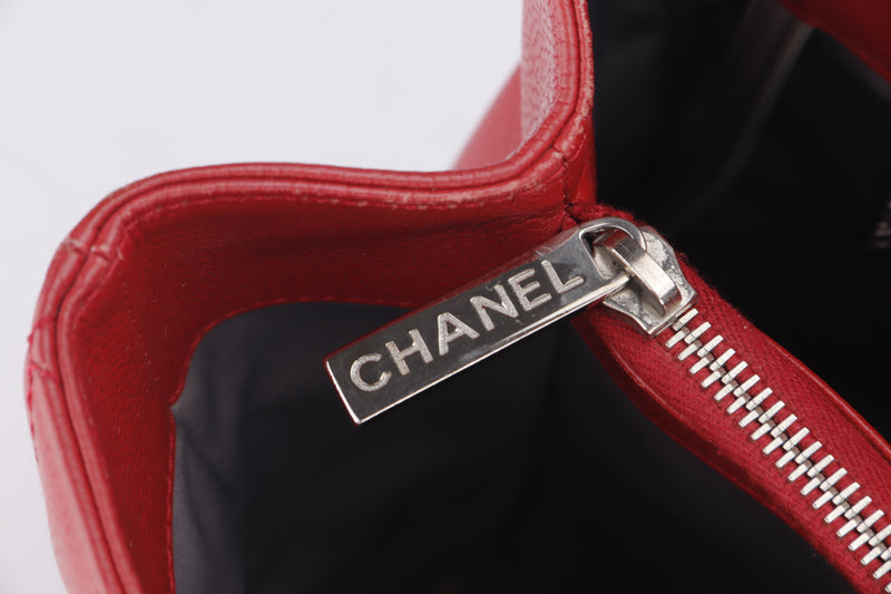 CHANEL GST (1563xxxx) RED CAVIAR LEATHER SILVER HARDWARE, WITH CARD, NO DDUST COVER