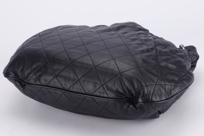 CHANEL COCO PLEATS BLACK QUILTED CALFSKIN LEATHER HOBO BAG (1673xxxx), SILVER HARDWARE, WITH SRRAP & CARD, NO DUST COVER