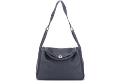 HERMES LINDY 34 (STAMP Q) TWO TONE COLOR DARK BLUE & CASSIS COLOR, SILVER HARDWARE, WITH DUST COVER