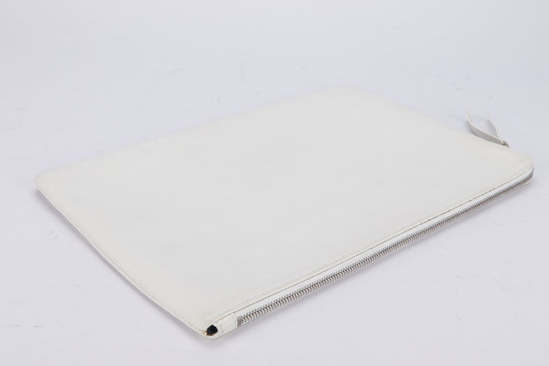 Balenciaga White Leather Shopping Pouch, with Dust Cover
