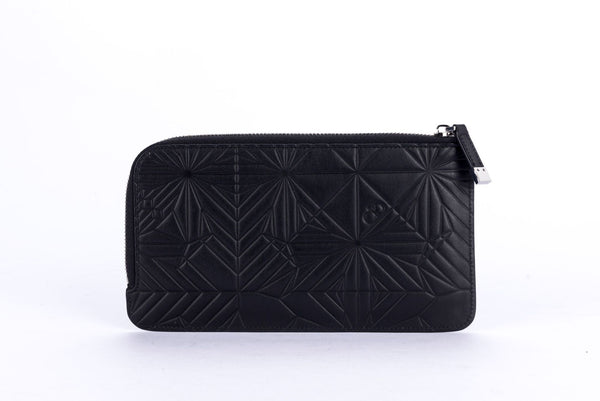 Isaratti VL01 Black Leather Embrosed L-Shape Zipper Pouch with Box